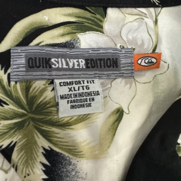 Quiksilver Edition Comfort Fit Men's XL Button Shirt SS Black Hawaiian EUC - Picture 8 of 12